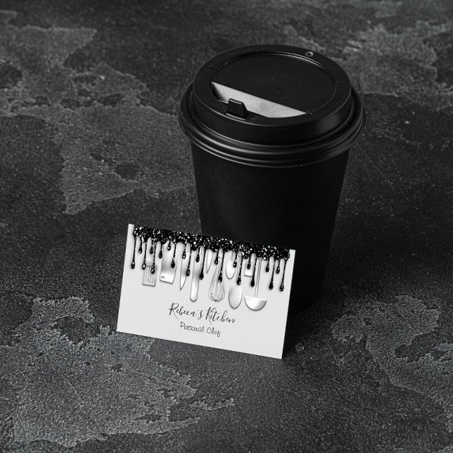 Catering Personal Chef Restaurant Black Drip Grey Business Card (Creator Uploaded)