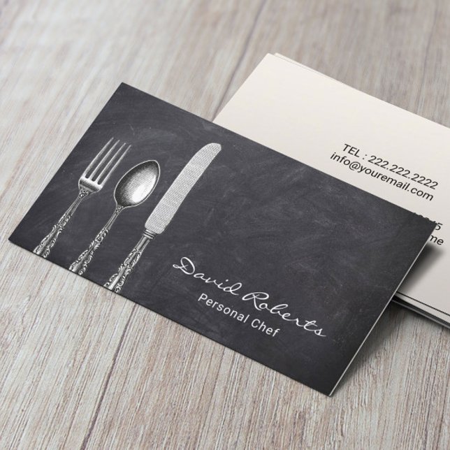 Catering Personal Chef Restaurant Chalkboard Business Card (Creator Uploaded)
