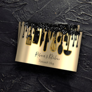 Catering Personal Chef Restaurant Drip Black Gold  Business Card