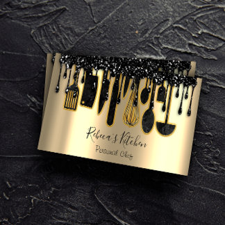 Catering Personal Chef Restaurant Drip Black Gold  Business Card