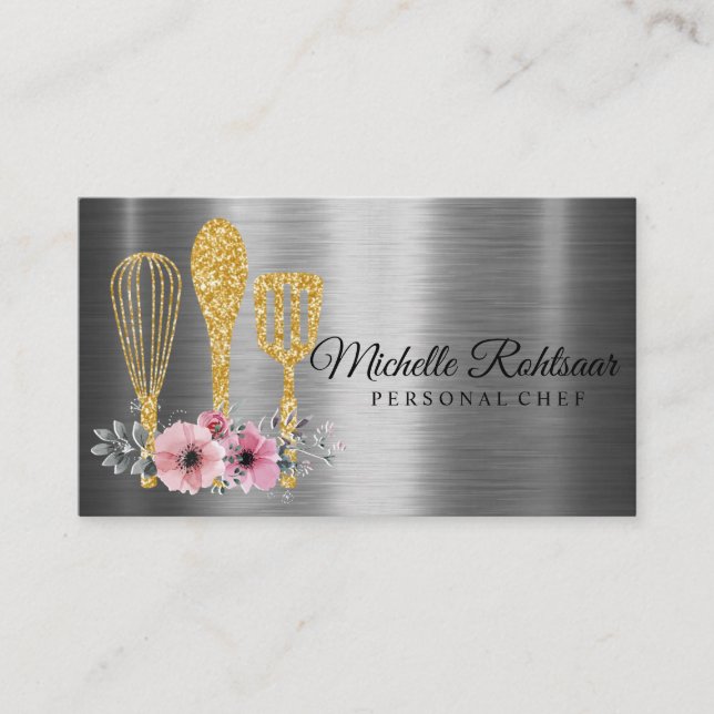 Catering Personal Chef Restaurant Drip Red Gold Business Card (Front)