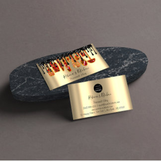 Catering Personal Chef Restaurant Drip Red Gold Business Card
