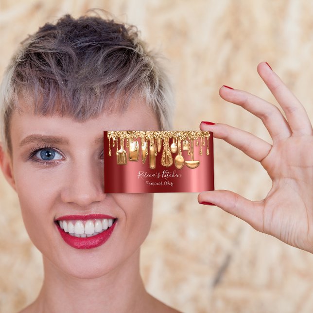 Catering Personal Chef Restaurant Drip Rose Cooper Business Card (Catering Personal Chef Restaurant Drip Rose Cooper Business Card)