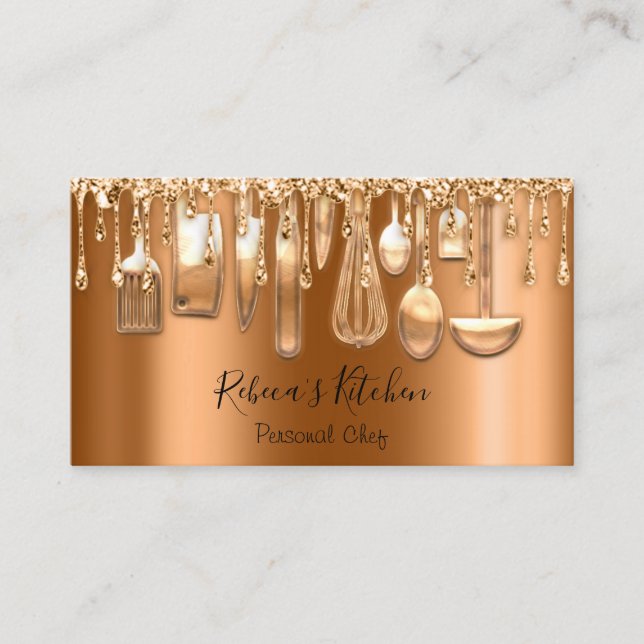Catering Personal Chef Restaurant Drip Rose Copper Business Card (Front)