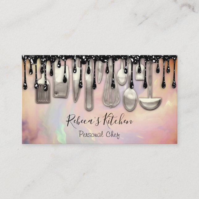 Catering Personal Chef Restaurant Glam Cooking  Business Card (Front)