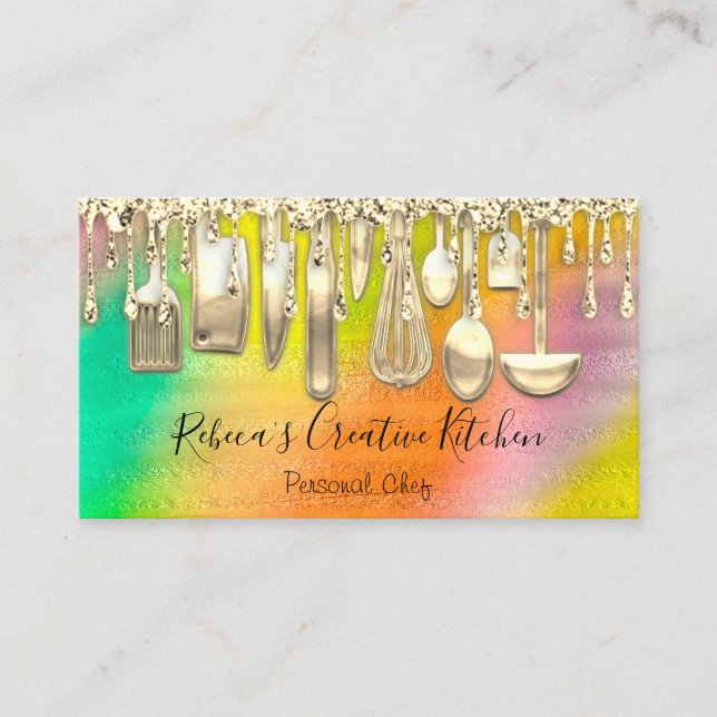 Catering Personal Chef Restaurant QR Code Gold Business Card (Front)