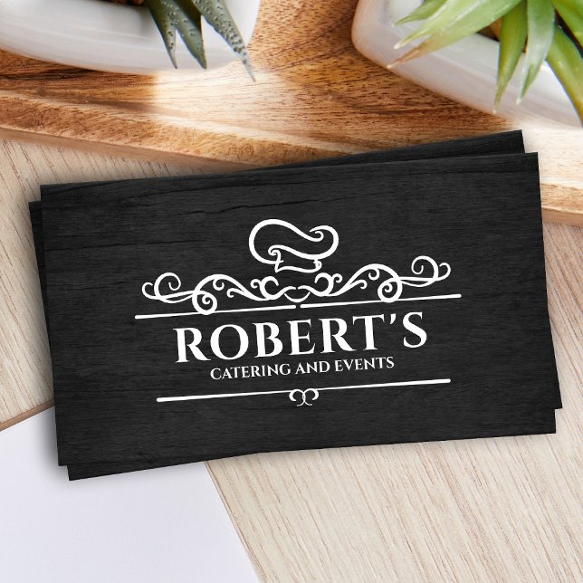 Catering - Personal Chef - white on black wood Business Card (Creator Uploaded)