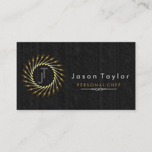 Catering Retro Black Wood Chef Gold Fork Circle Business Card
