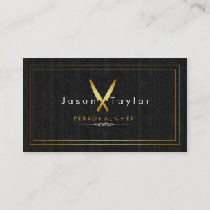 Catering Retro Black Wood Chef Gold Knife Crossed Business Card