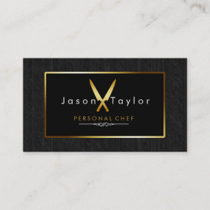 Catering Retro Black Wood Chef Gold Knife Crossed Business Card