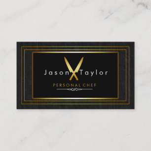 Catering Retro Black Wood Chef Gold Knife Crossed Business Card