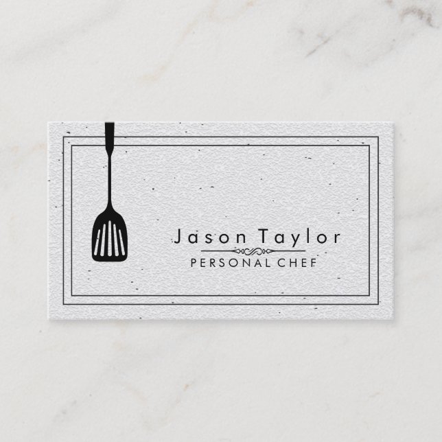 Catering Retro Stone White Chef Black whisk Business Card (Front)