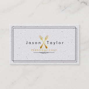 Catering Retro Stone White Chef Gold Fork Crossed Business Card