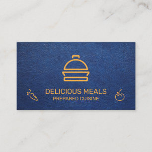 Catering Service Blue Leather Background Business Card