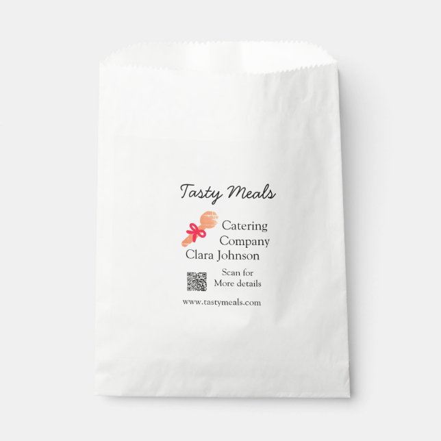 Catering services add name QR code website bakery  Favour Bags (Front)