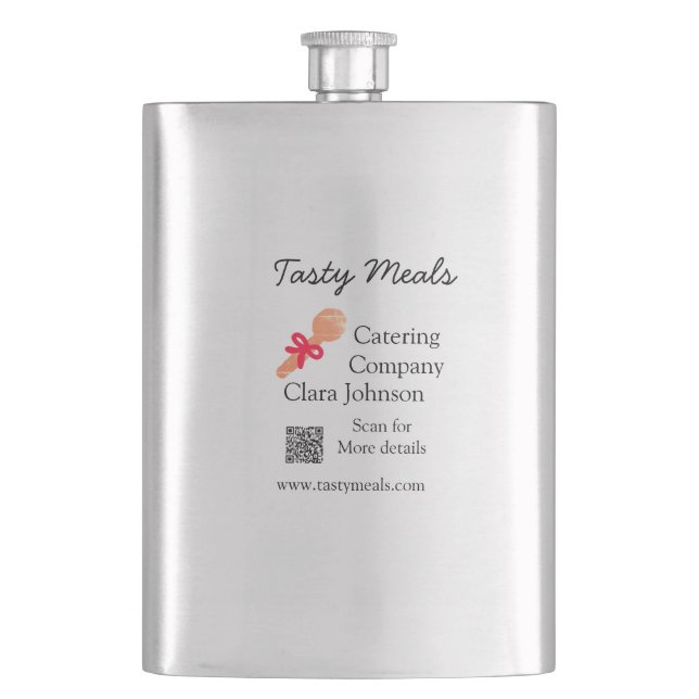 Catering services add name QR code website bakery  Hip Flask (Front)