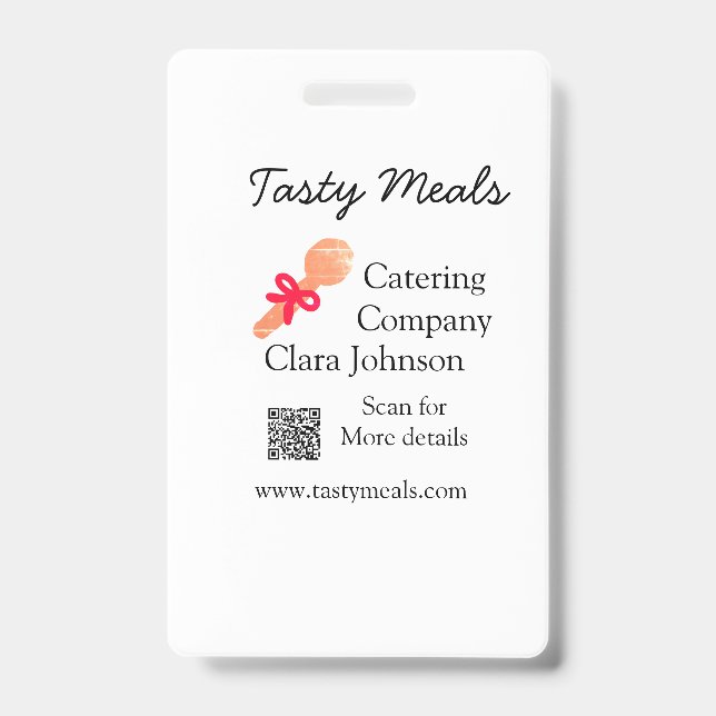 Catering services add name QR code website bakery  ID Badge (Front)