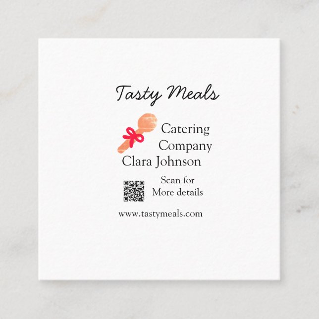 Catering services add name QR code website bakery  Square Business Card (Front)