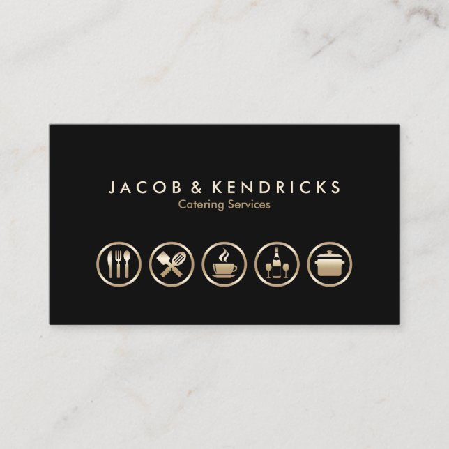 Catering Services Gold Icons BusinessCard Business Card (Front)