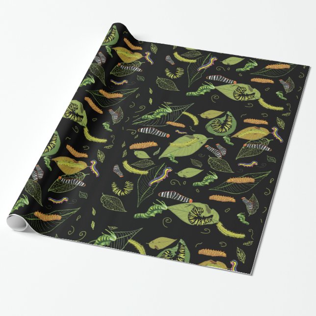 Caterpillar and leaves, beautiful garden art wrapping paper (Unrolled)
