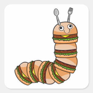 Caterpillar as Cheeseburger with Beef & Salad Square Sticker