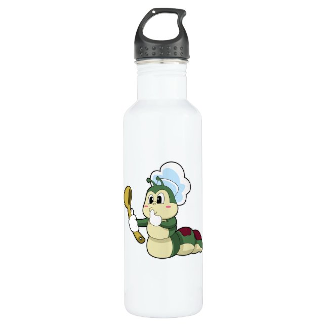 Caterpillar as Chef with Wooden spoon 710 Ml Water Bottle (Front)