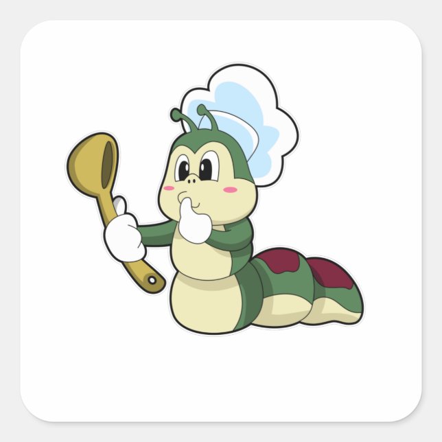 Caterpillar as Chef with Wooden spoon Square Sticker (Front)