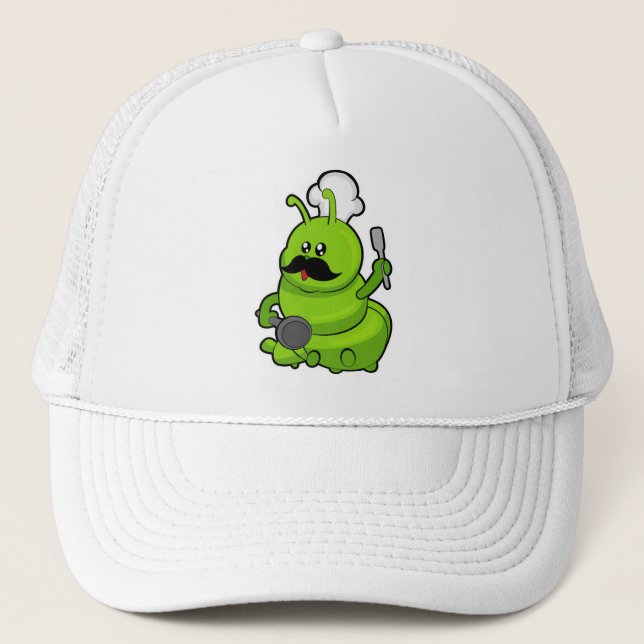 Caterpillar as Cook with Moustache Trucker Hat (Front)