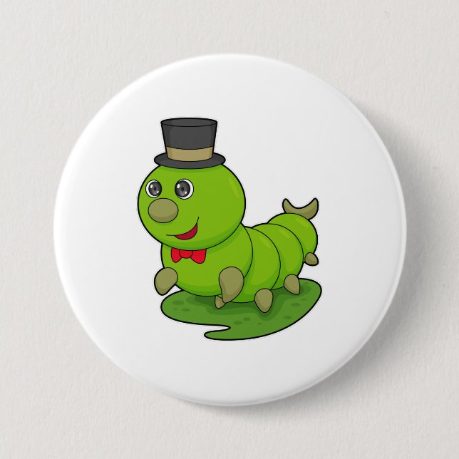 Caterpillar as Gentleman with Cylinder 7.5 Cm Round Badge (Front)