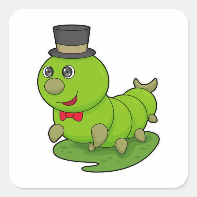 Caterpillar as Gentleman with Cylinder Square Sticker (Front)