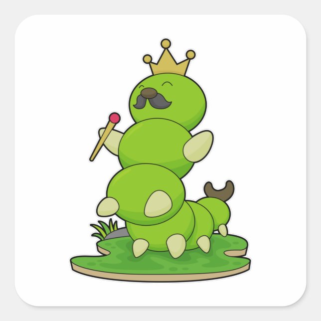 Caterpillar as King with Crown Square Sticker (Front)
