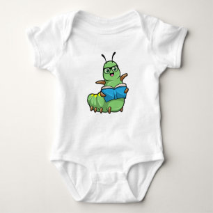 Caterpillar as Nerd with Book & Glasses Baby Bodysuit