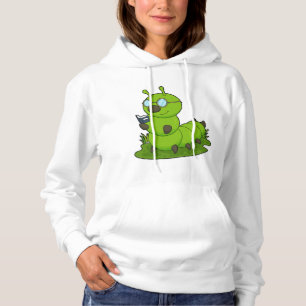 Caterpillar as Nerd with Glasses & Book Hoodie