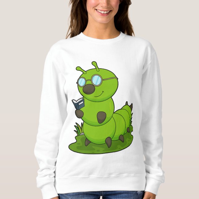 Caterpillar as Nerd with Glasses & Book Sweatshirt (Front)