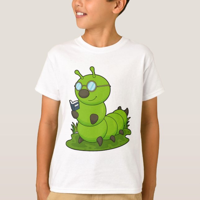 Caterpillar as Nerd with Glasses & Book T-Shirt (Front)