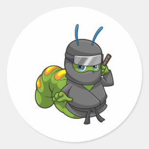 Caterpillar as Ninja with Sword Classic Round Sticker