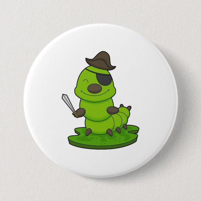 Caterpillar as Pirate with Sword 7.5 Cm Round Badge (Front)