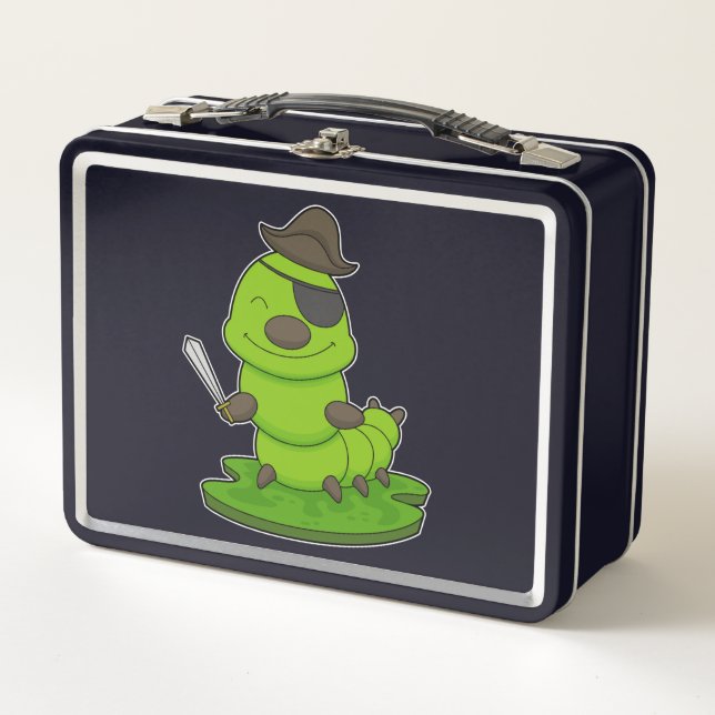 Caterpillar as Pirate with Sword Metal Lunch Box (Front)