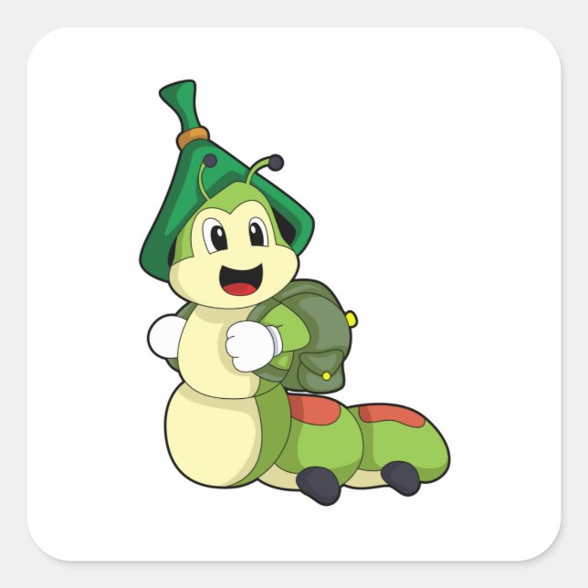 Caterpillar as Student with Backpack Square Sticker (Front)