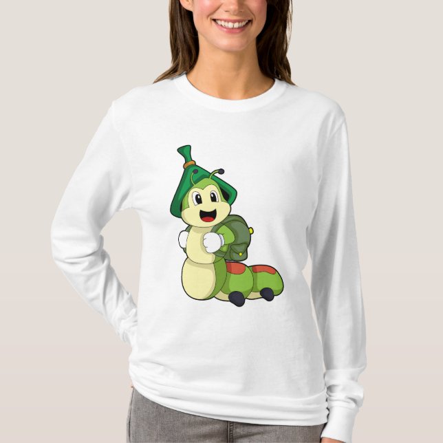 Caterpillar as Student with Backpack T-Shirt (Front)