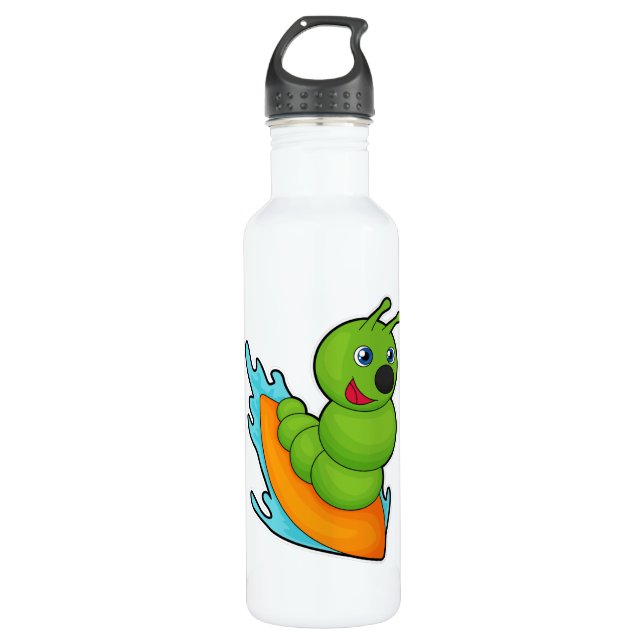 Caterpillar as Surfer with Surfboard 710 Ml Water Bottle (Front)