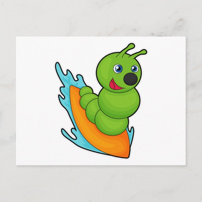 Caterpillar as Surfer with Surfboard Postcard (Front)