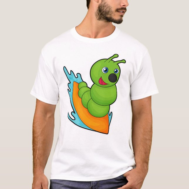 Caterpillar as Surfer with Surfboard T-Shirt (Front)