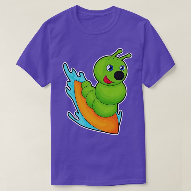 Caterpillar As Surfer With Surfboard  T-Shirt (Design Front)