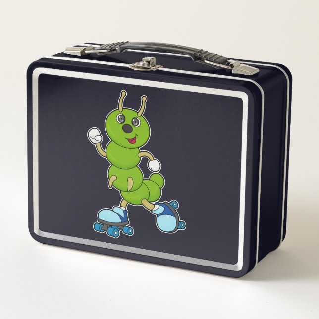 Caterpillar at Inline skating with Roller skates Metal Lunch Box (Front)