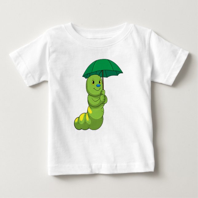Caterpillar at Raining with Umbrella Baby T-Shirt (Front)
