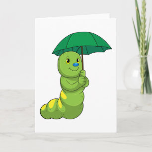 Caterpillar at Raining with Umbrella Card