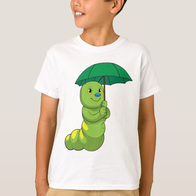Caterpillar at Raining with Umbrella T-Shirt (Front)