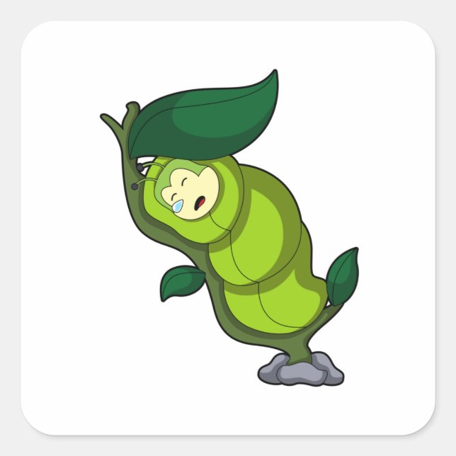 Caterpillar at Sleeping with Leaf Square Sticker (Front)