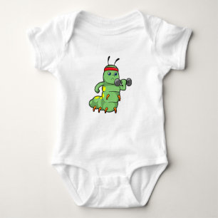 Caterpillar at Strength training with Dumbbell Baby Bodysuit